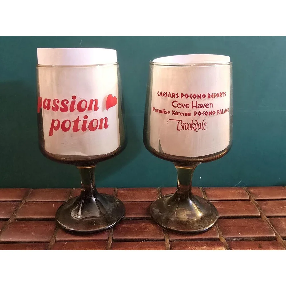 Passion Potion Footed Glasses Pocono Mountains Honeymoon Ceasars Pocono Resorts